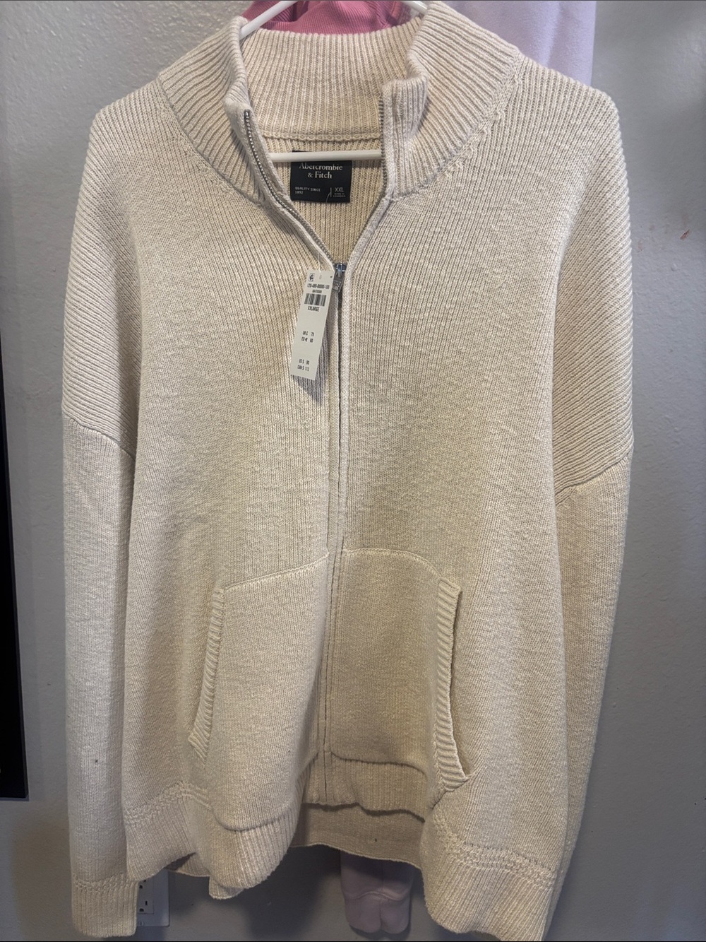Abercrombie & Fitch Men’s Cream Zip-Up Knit Sweater